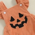 thumbnail image 5 of qiiinnHk Baby Girl Halloween Outfit Ruffle Fly Sleeve Pumpkin Smiling Face Embroidery Romper Corduroy Bodysuit Headband 12-18 Months,Orange, 5 of 7