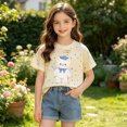 thumbnail image 3 of ITSAME Cotton T-Shirt for Girls Cartoon Print Crewneck Short Sleeve Summer Loose Casual Tops Beige Size 1-2, 3 of 6