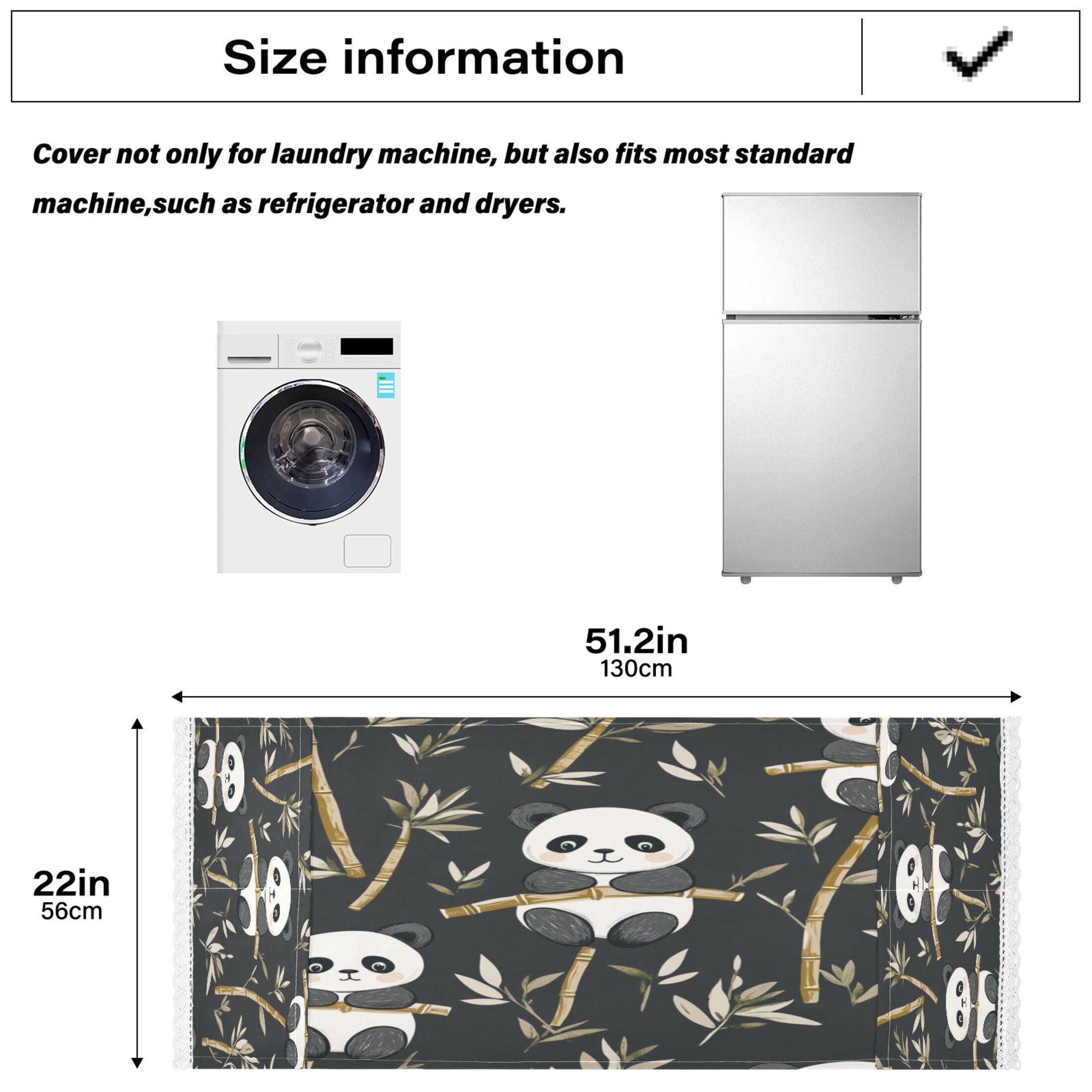 Cute PandaWasher and Dryer Covers Dust-Proof and Oil Resistant Fridge Cover with 4 Storage Pockets Washing Machine Top Cover for Laundry Kitchen Home 51.2 x 22 In