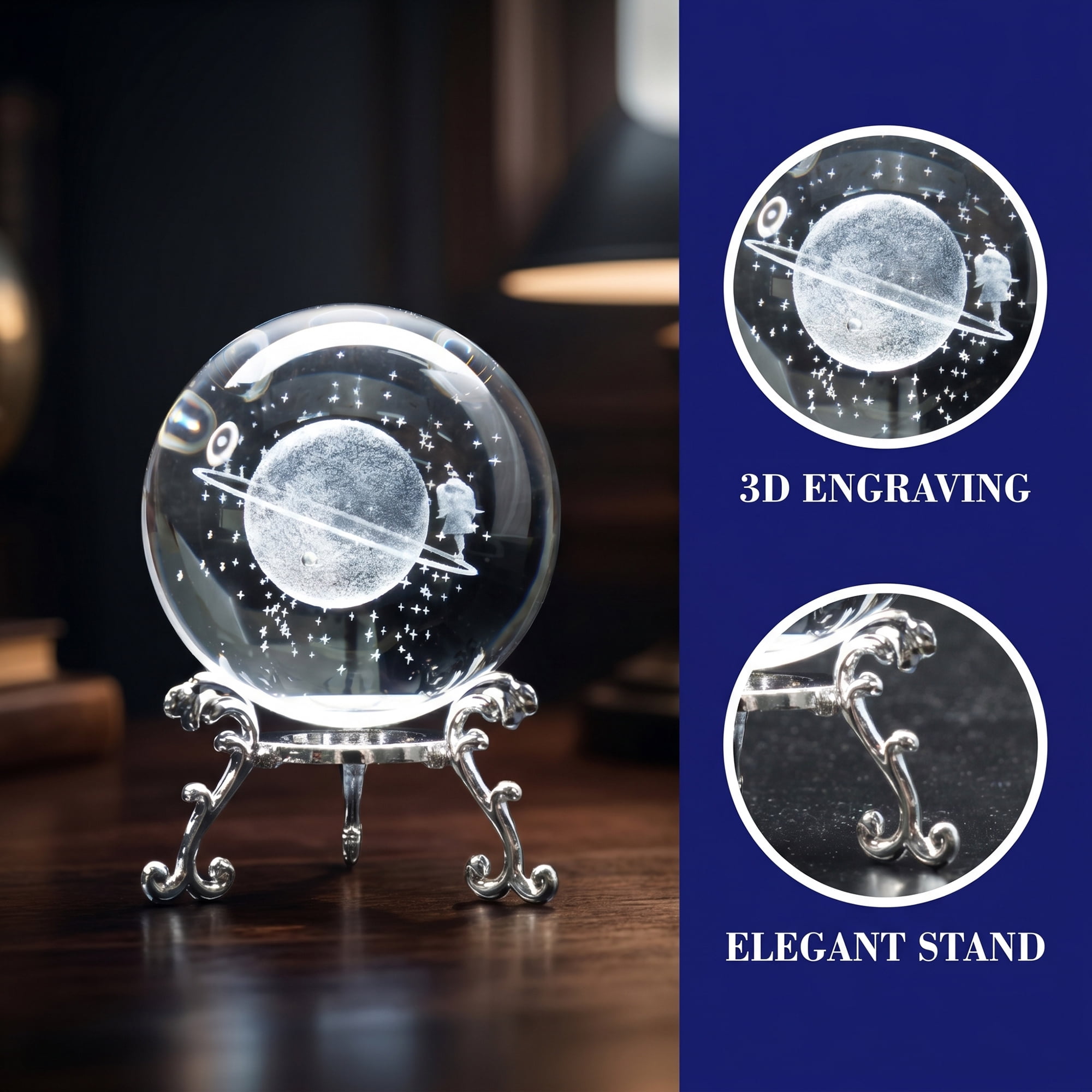 Unique Bargains Crystal Ball Figurine 3D Glass Paperweight with Base Clear Style E