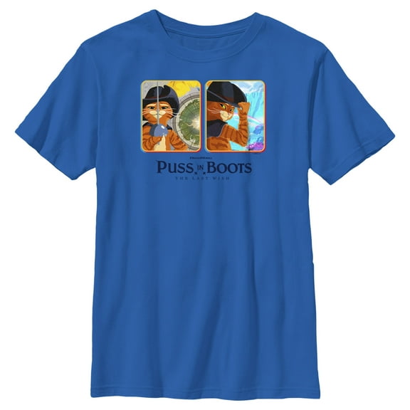 Boy's Puss in Boots: The Last Wish Animated Cards Graphic Tee Royal Blue Large