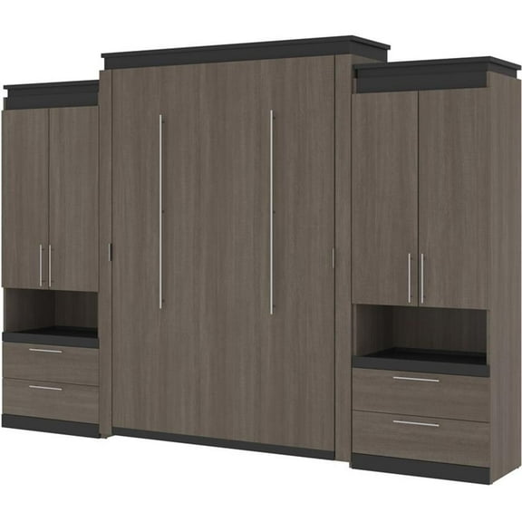 Atlin Designs 124" Queen Murphy Bed with 2 Storage Cabinets in Bark Gray