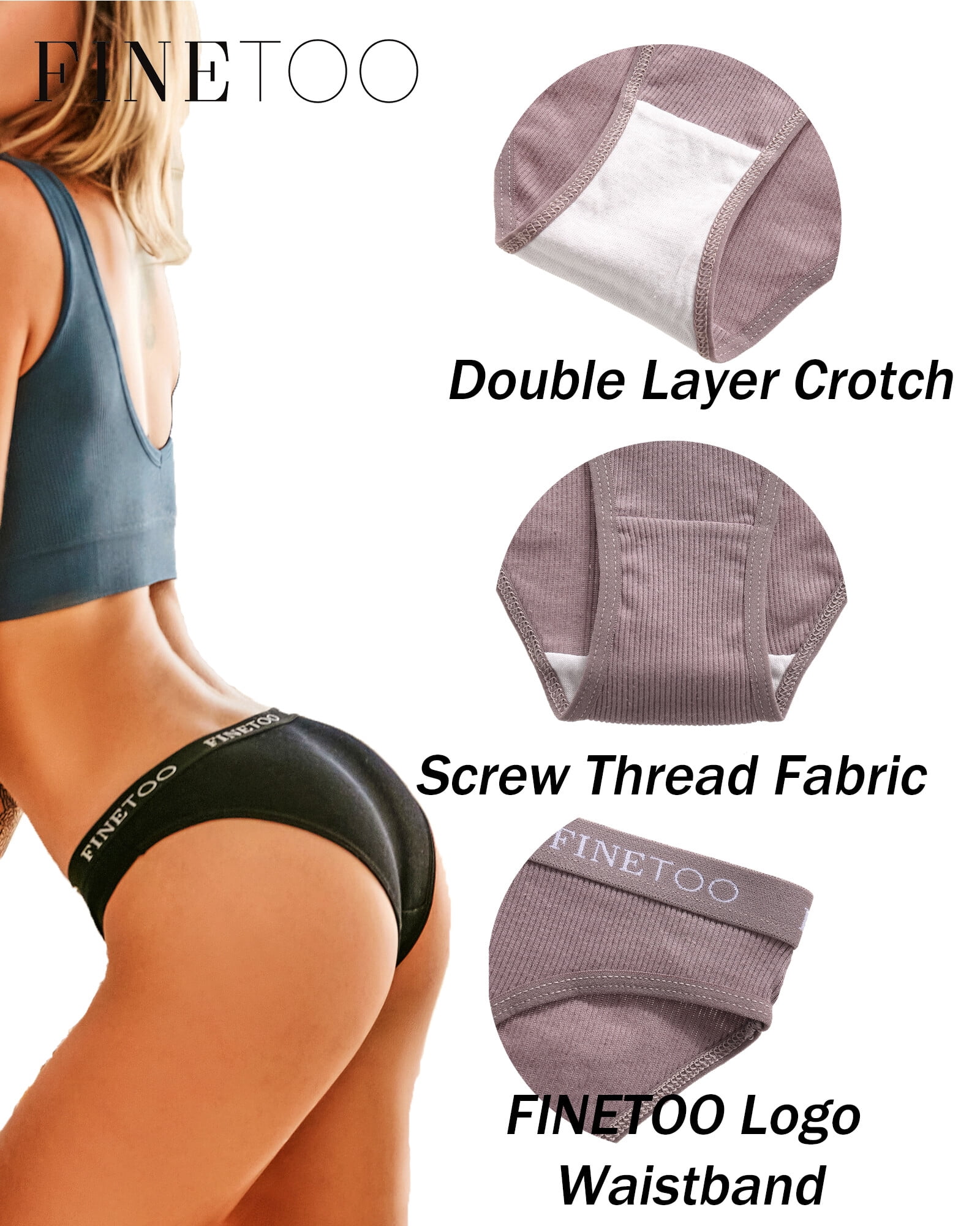 FINETOO Biancheria intima da donna in cotone bikini a coste mutandine sexy a forma di V cintura hipster, Colore 1., Medium-Large