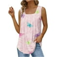 thumbnail image 5 of Wycnly Tank Tops for Women Trendy Pleated Swing Breathable Comfy Tunic Tank Tops Summer Flowers Print Square Neck Sleeveless Shirts Fashion Blouses Pink m, 5 of 5