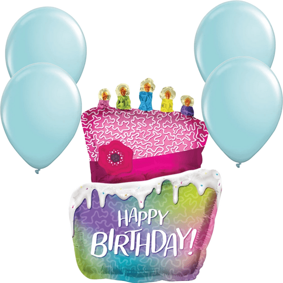 LoonBalloon 36 Inch Vibrant Cornelli Cake Birthday Balloon and 4 Latex balloons