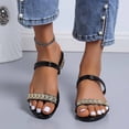 thumbnail image 2 of Avtoify Summer Middle Heels Shoes Women Fashionable Casual Outerwear Versatile Plus Size Solid Color Rhinestones Round Toe Open Toe Low Heels, 2 of 9