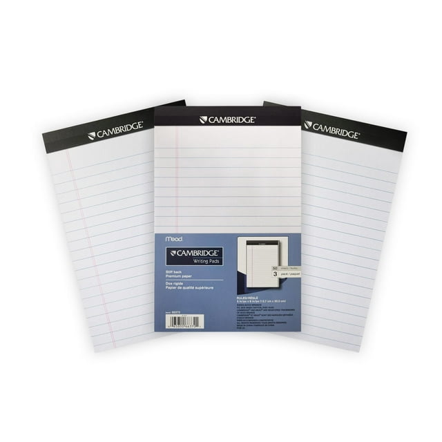 Cambridge® Bloc d’écriture perforé, 5x8, 3pk