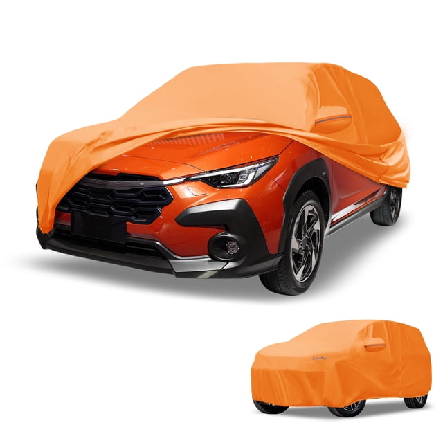 Funda para coche Unique Bargains Impermeable para Todo Clima Protección Exterior Completa Anti-UV Sol Lluvia para Subaru Crosstrek 210D-PU Naranja con Franjas Reflectantes