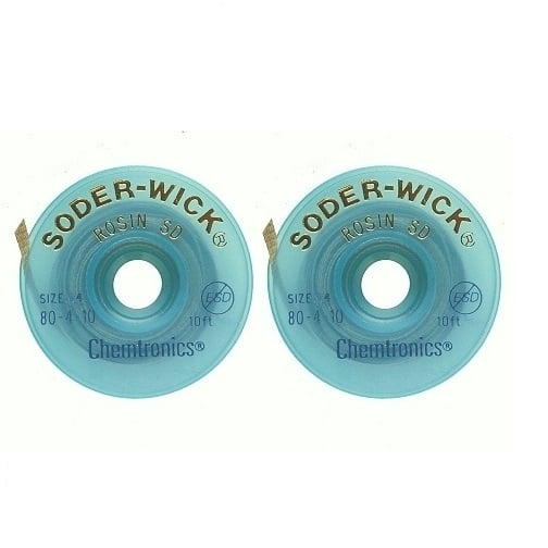Soder-Wick 80-4-5:   RosinSD Desoldering Braid  -  Blue ( .110 W x 5'L )  -  2/PACK  -  FREE SHIPPING
