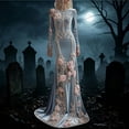 thumbnail image 2 of IWRICH Skeleton Halloween Dresses for Women 3D Digital Print Velvet Floral Dress Halloween Goth Parties and Events, 2 of 5