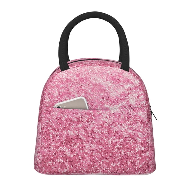 Fotbe Pink Glitter Bolsa de Almuerzo con Estampado, Lonchera Aislada, Contenedor de Comida Reutilizable Tipo Cooler a Prueba de Fugas