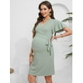 thumbnail image 3 of Yesfashion Maternity Dresses for Baby Shower Women's Knotted V Neck Knee Length Wrap Baby Shower Dress, 3 of 6