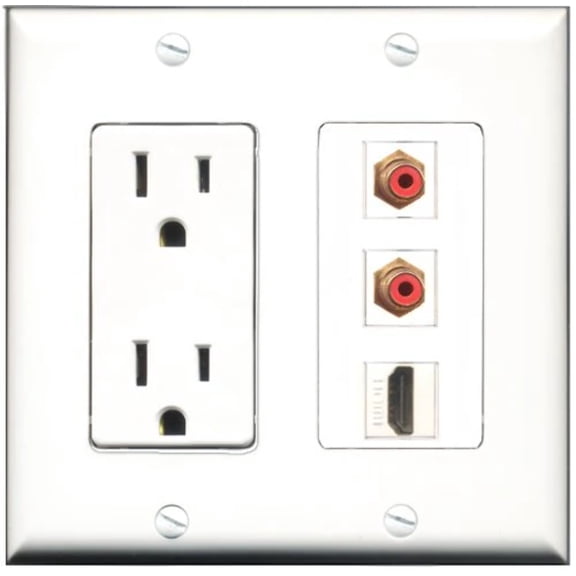 RiteAV - 15 Amp Power Outlet 1 Port HDMI 2 Port RCA Red Decorative Wall Plate