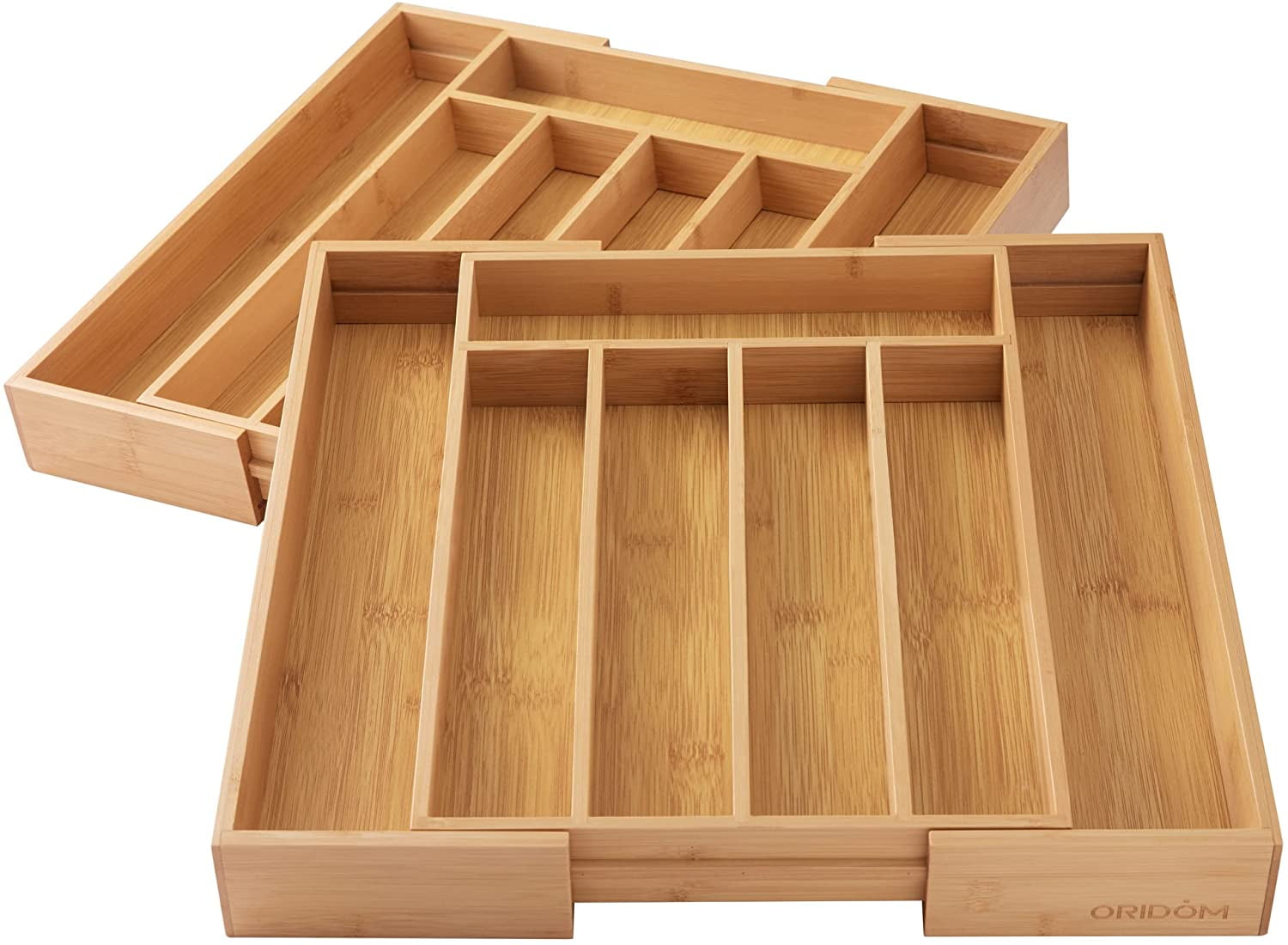 2Pack Bamboo Expandable Silverware Organizer, Kitchen Drawer Organizer
