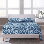 Lux Decor King Microfiber Bed Sheets - 4 Piece Floral Sheet Set, Soft Breathable Bedding, Wrinlkle Resistant, OEKO-TEX Certified, Navy Blue