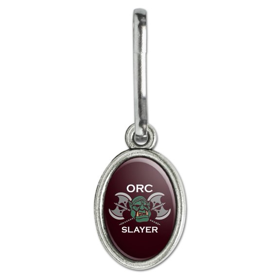Orc Slayer Fantasy Games RPG Axe Antiqued Oval Charm Clothes Purse Suitcase Backpack Zipper Pull Aid