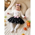 thumbnail image 5 of Loicainy Infant Baby Girl Halloween Clothes Set 3 6 9 12 18 Months Print Long Sleeve Romper Tulle Skirt Headband 3 Pcs Outfits, 5 of 9