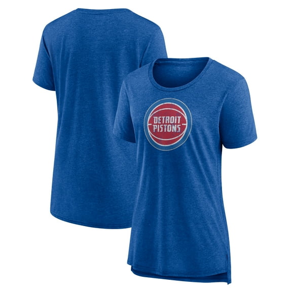 Women's Heather Blue Detroit Pistons Distressed Logo Tri-Blend T-Shirt