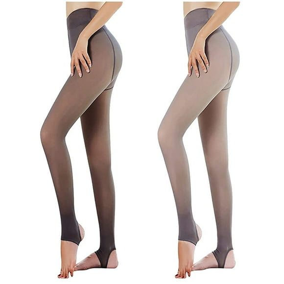 LNGOOR 2PC Fleece Lined Tights for Women High Waist Fake Translucent Tights Winter Warm Sheertex Tights Thick Pantyhose Elastic Stretchy Leggings on Clearance