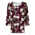 thumbnail image 5 of Sokhug 3/4 Sleeved Shirts Blouse Square Neck Pleated Floral Printed T-shirt Casual Tops for Women, 5 of 5