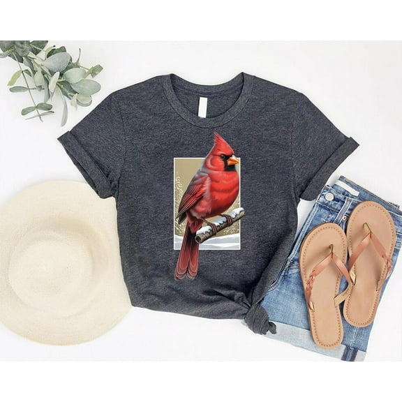Cardinal Bird T-Shirt: Snowy Branch Winter Nature Apparel All Size S-5Xl