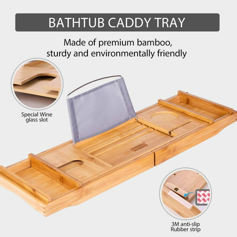 Bamboo Shower Caddy  Bathtub Wooden Bathroom Storage Caddy – Bambusi