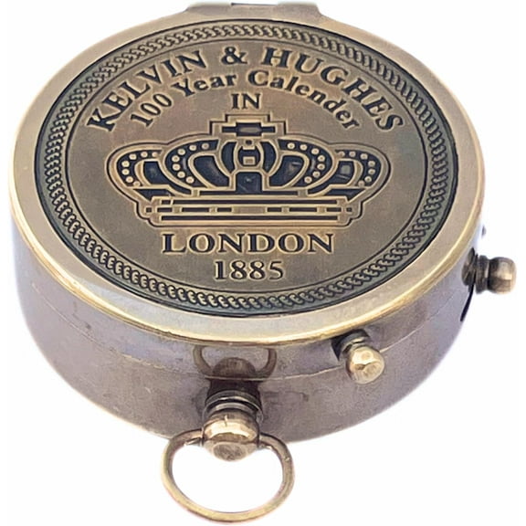 Brass Compass Vintage Finish Kelvin Hughes 100 Year Calendar Compasses Lid Compass Directional & Navigational Tool