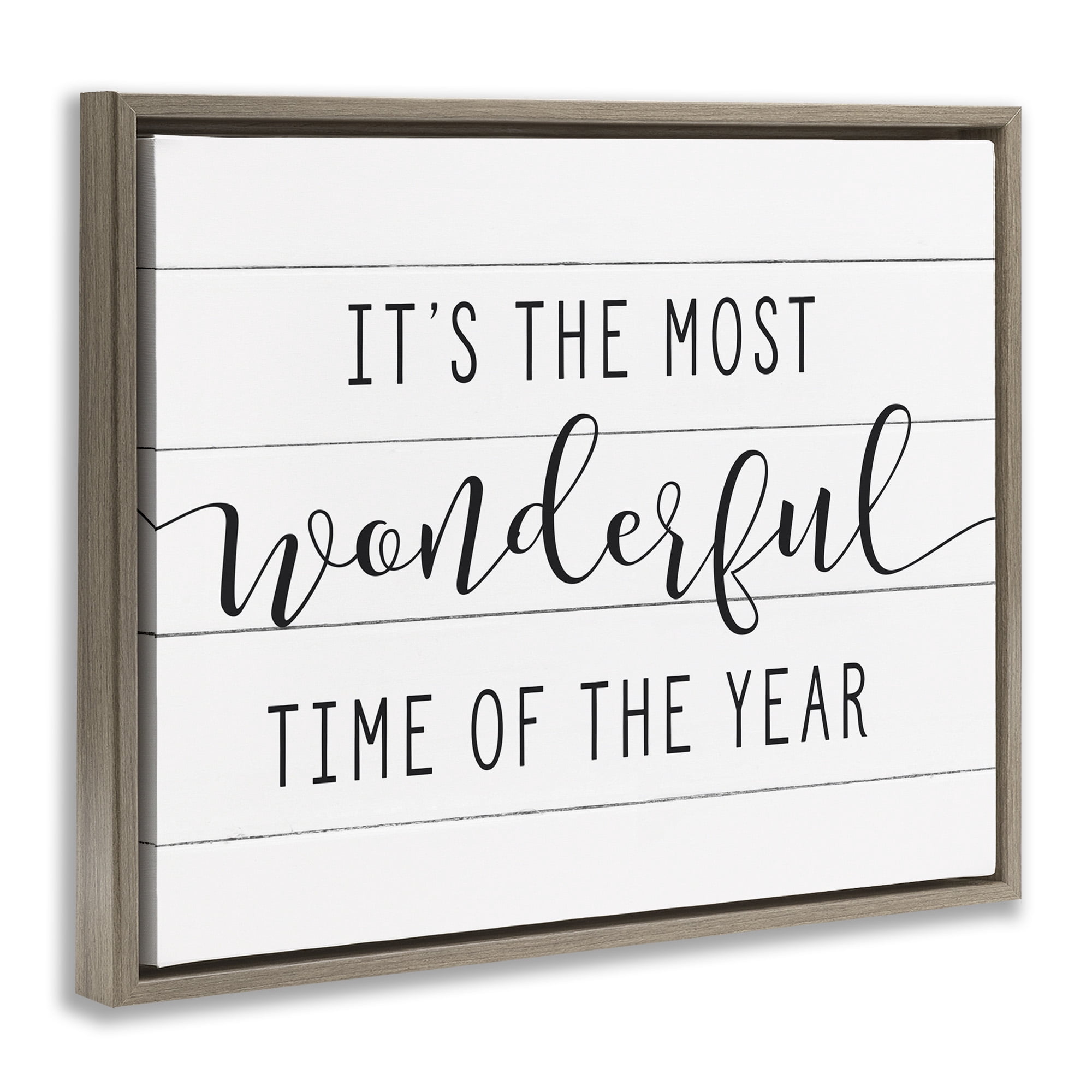 Stupell Industries Most Wonderful Time Rustic Chic Holiday Painting Brown Floater Framed Canvas Art Print Wall Art, 21 x 17