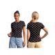thumbnail image 3 of Camiseta de verano para mujer, estilo casual, corte ajustado, con estampado de lunares, cuello redondo y manga corta., 3 of 9