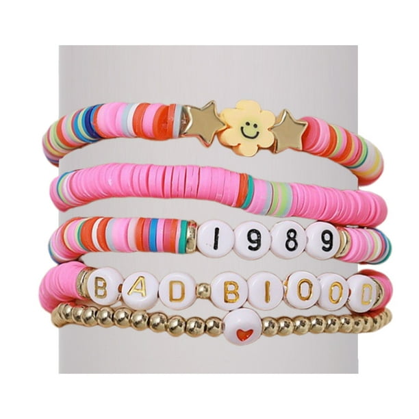Likrtyny 5 Pulseras Amistad Con Cuentas Letras para Niñas Y Mujeres Fans Taylor (estilo B)