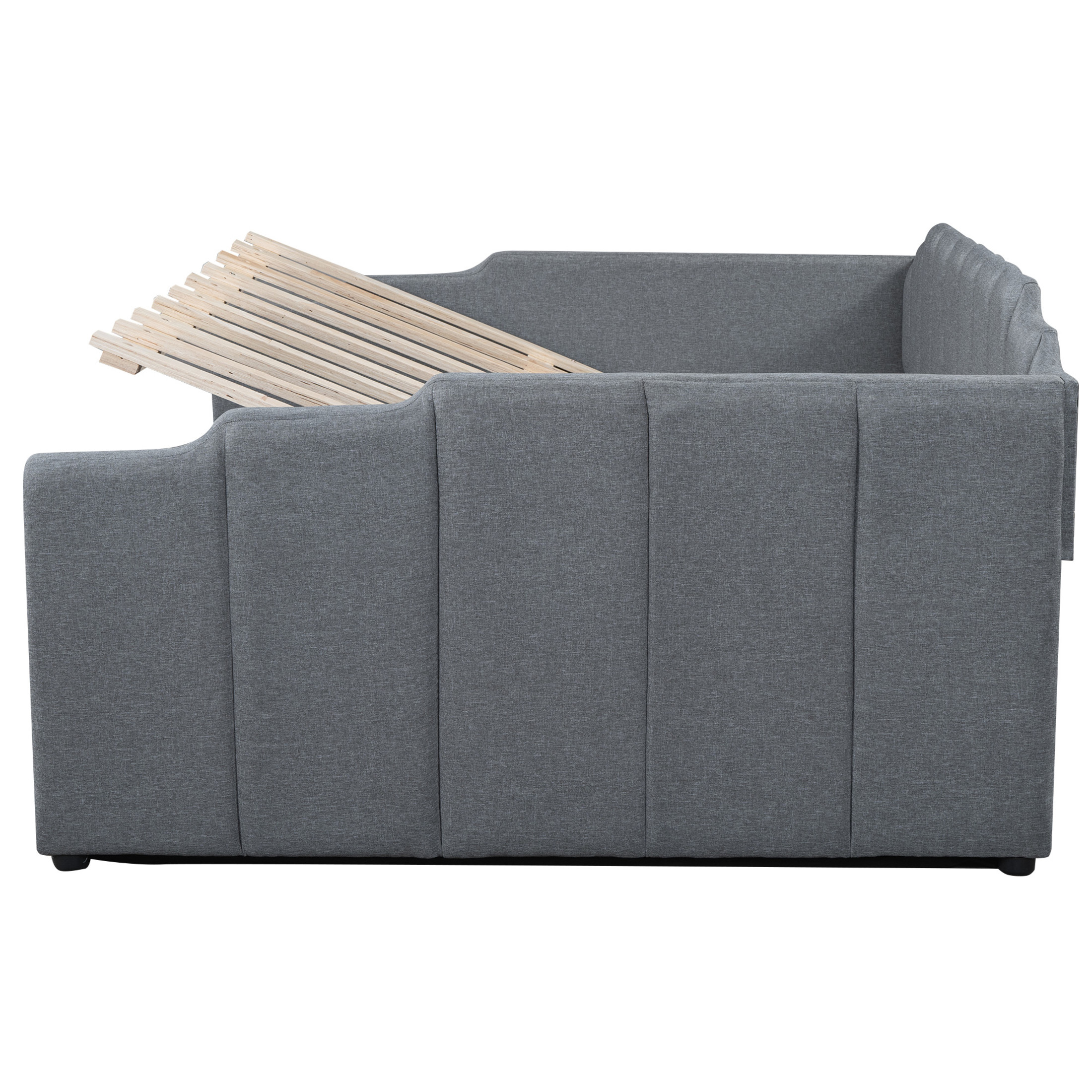 Noble House Full Upholstered Daybed, Modern Linen Sofa Bed with Large Underbed Storage, Small Space, Gray