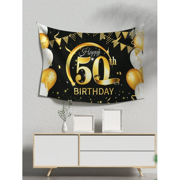Large Happy Birthday Banner Black Gold Birthday Party Background Decoration  80 x 120CM Birthday Banner Sign Poster Anniversary Decoration Supplies for  30th 40th 50th 60th 