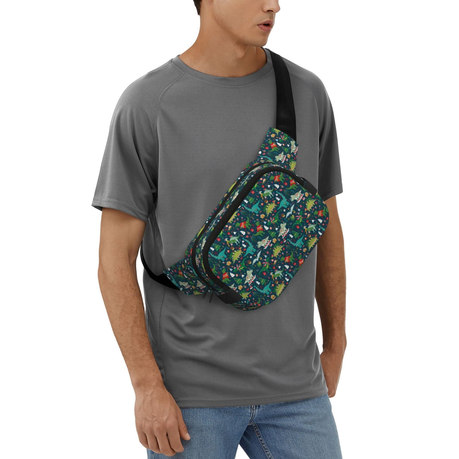 Picia Christmas Dinosaur colorful Print Square Double-Layer Waist Bag Mini Adjustable Waist Belt Bag Exercise Running Travel Hiking