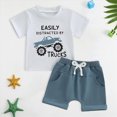 thumbnail image 4 of Boy Outfit Set Toddler Baby Trucks Print T-Shirt & Solid Shorts 2-Piece Summer Outfit Toddler Boy Summer Clothes 6 12 18 24 Months 2T 3T, 4 of 6