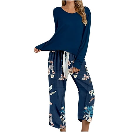 

Women s 2 Piece Outfit Casual Printed Crewneck Long Sleeve Tops and Drawstring Pants Lounge Sets Pajamas Sleepwear