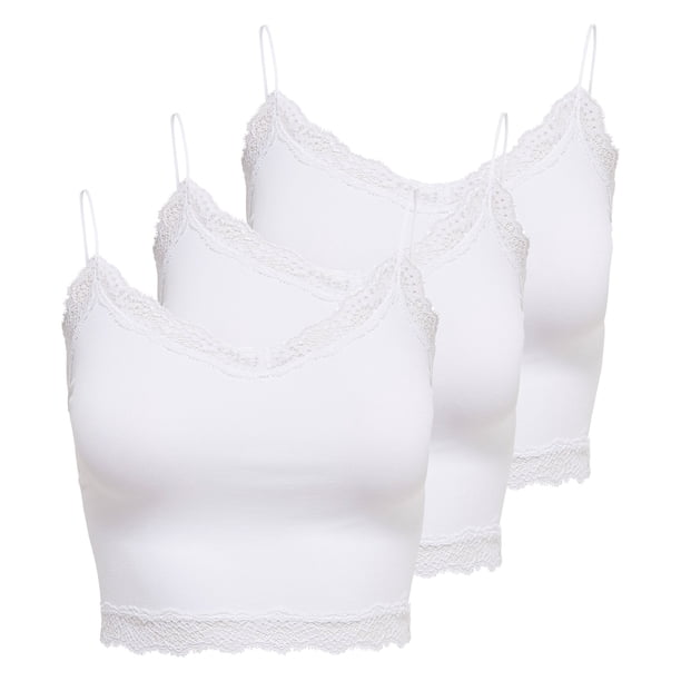 ONLY Top corto para mujer paquete de 3 - ONLVICKY LACE SEAMLESS CROPPED TOP, top de tirantes, encaje Blanco L/XL (Large/X-Large)
