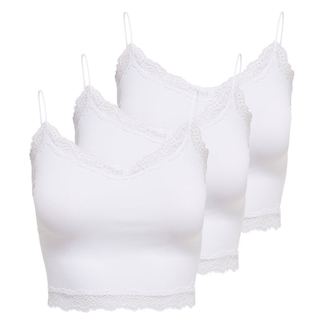 ONLY Top corto para mujer paquete de 3 - ONLVICKY LACE SEAMLESS CROPPED TOP, top de tirantes, encaje Blanco XS/S (X-Small/Small)