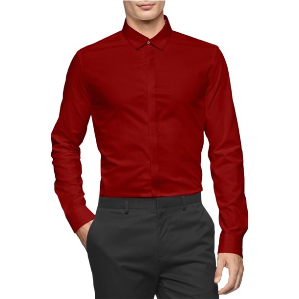 Calvin Klein Camisa de sarga con botones para hombre, rojo, extragrande Calvin Klein Botones al frente