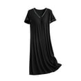 thumbnail image 2 of Xysaqa House Dresses Womens Nightgown Soft Sleepwear Cotton Casual V Neck Short Sleeve Pajama Dress Padded Lined Lounge Dress M-3XL on Clearance, 2 of 3