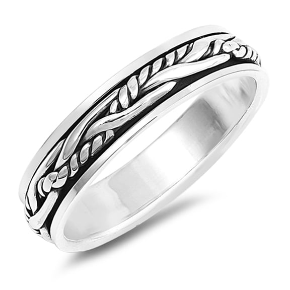 Oxidized Rope Twist Weave Spinner Ring .925 Sterling Silver Band Jewelry Female Male Unisex Size 12