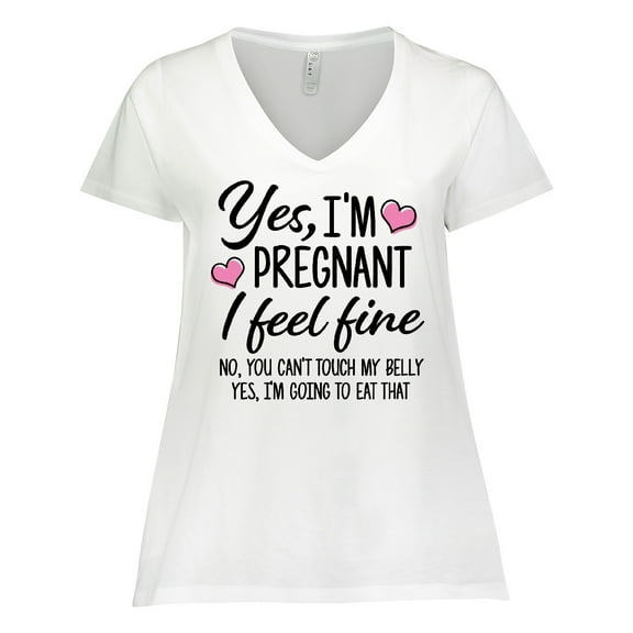 Inktastic Yes I'm Pregnant I Feel Fine No You Cant Touch My Belly Women's Plus Size V-Neck T-Shirt