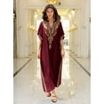 thumbnail image 4 of Womens Elegant Black Kaftan Dress Gold Embroidery V Neck Loose Maxi Gown Beach Resort Evening Party Wear, 4 of 8