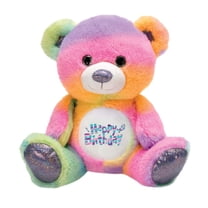 Rainbow Sherbet 10.5” Happy Birthday Bear Plush Stuffed Animal, Soft Cuddly Gift for Kids