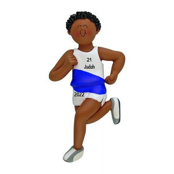 Personalized Sports Ornament 2024 African American Male Marathon Runner 1 Count - Ornaments by Elves