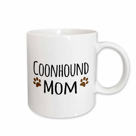 

3dRose Coonhound Dog Mom - Doggie by breed - brown muddy paw prints love - doggy lover proud mama pet owner Ceramic Mug 15-ounce