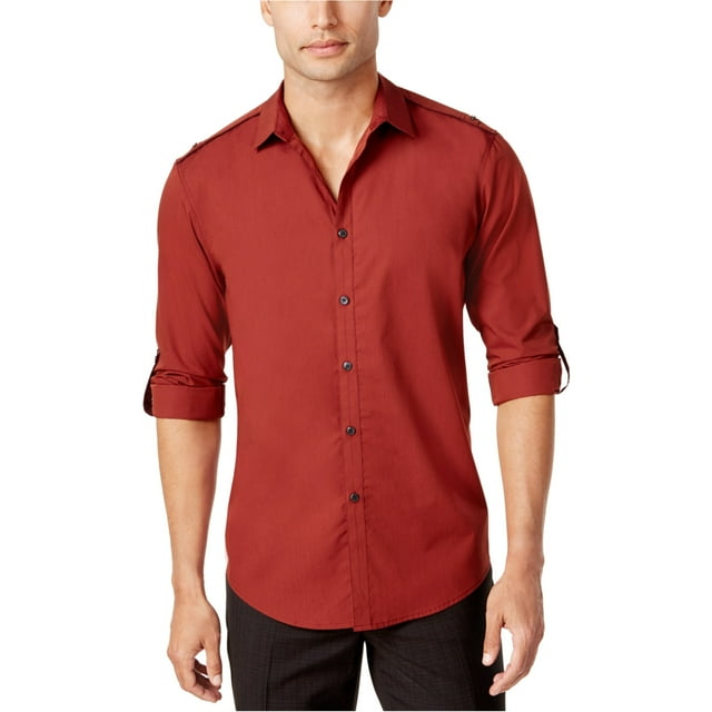 I.N.C Chemise Utilitaire à Boutons pour Hommes, Rouge, TTG