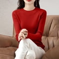 thumbnail image 4 of SELONE Pullover Tops for Women Tight Base Layer Sweaters Crewneck Long Sleeve Pullover Soild Underwear Red 2XL, 4 of 5