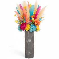 Gloss Finish Ceramic Round Cylinder Vase with Dimpled Texture – Modern Decorative Flower Vase for Living Room, Bedroom & Office- Grey