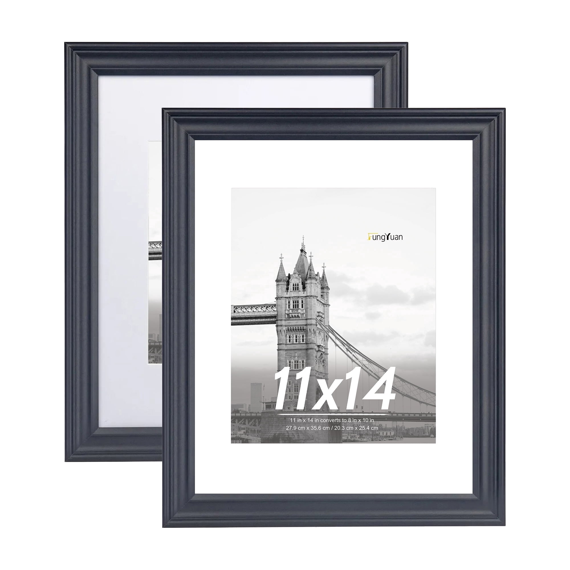 FungYuan 2PACK 11x14 Wood Picture Frame , Display Photo 11x14 Matted to 8x10 Wall Frame, Black