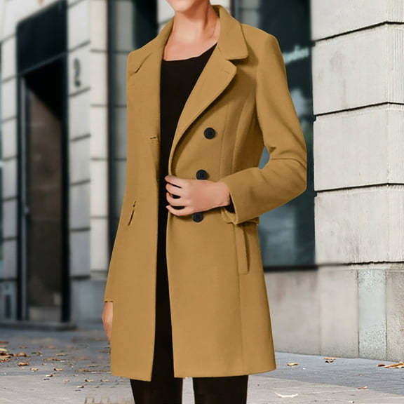 AOOCHASLIY Black and Friday Women Coat Christmas Gift Casual Women's Turndown Neck Winter Qutwear Pocket Gradient Solid Hoodless Regular Women's Long Sleeve